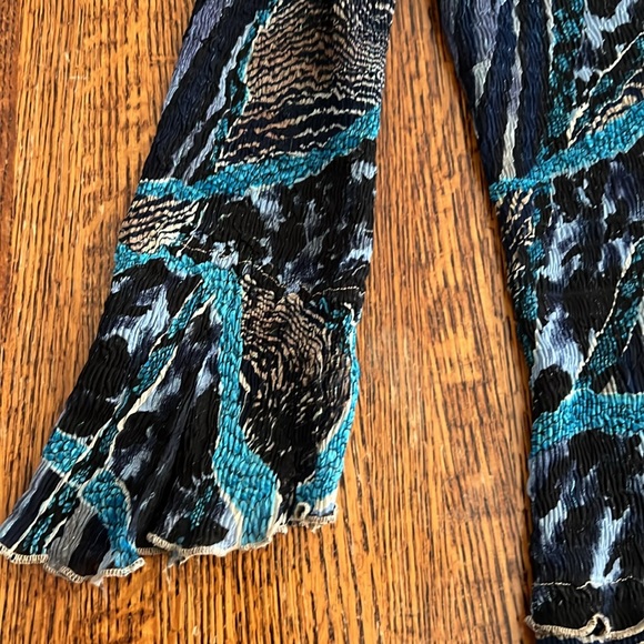 Alberto Makali SZ S Long Sleeve Crepe Semi Sheer Animal Print Blue Blouse Sequin - Picture 7 of 15